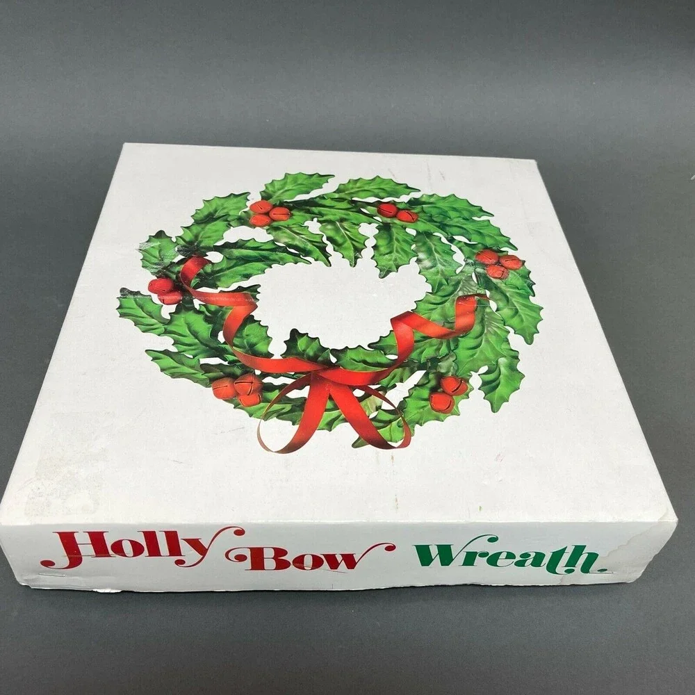 Dept. 56 Holly Bow Wreath with Metal Ribbon Bells Green Red 10 1/4 x 9 1/2